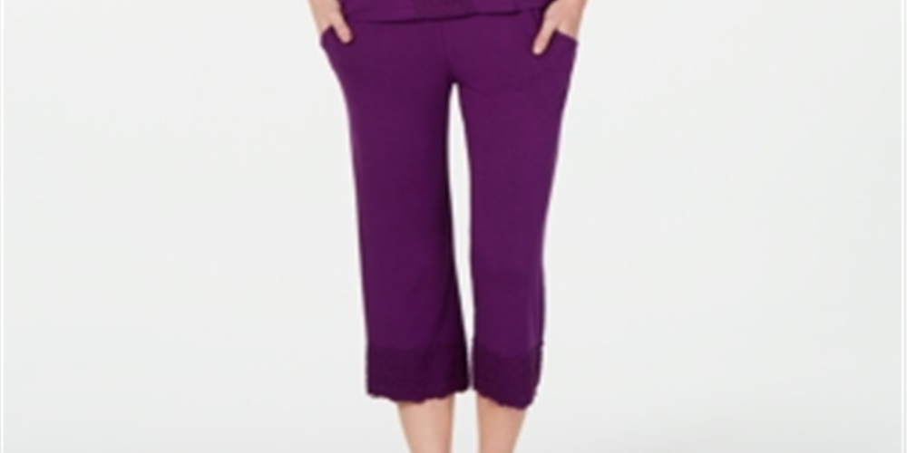 Charter Club Women's Lace Trim Pajama Top & Bottoms Set Purple Size Medium