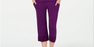 Charter Club Women's Lace Trim Pajama Top & Bottoms Set Purple Size Medium