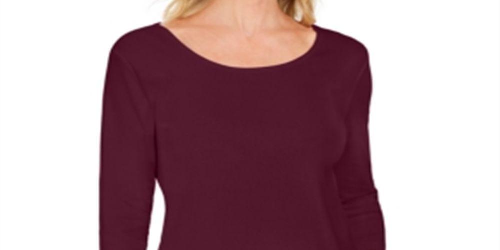 Karen Scott Women's Cotton 3/4 Sleeve Top Wine Size Medium