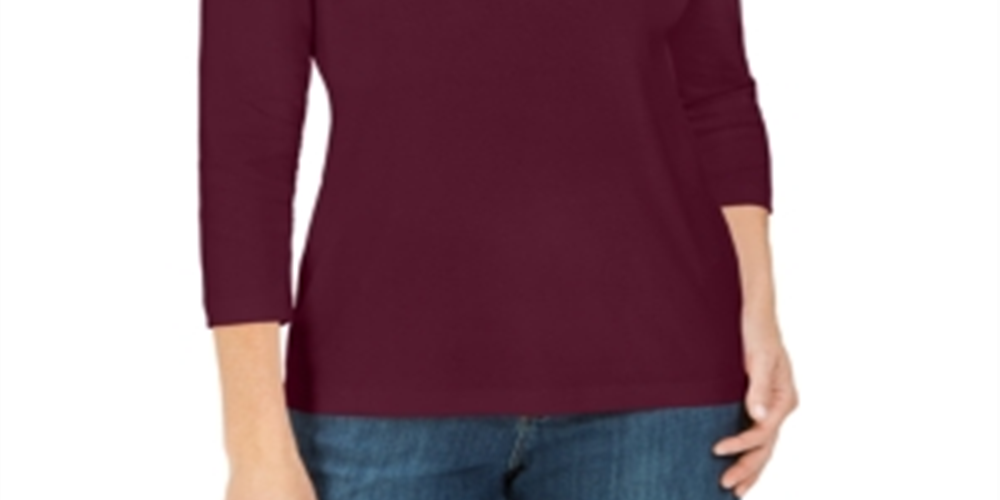 Karen Scott Women's Cotton 3/4 Sleeve Top Wine Size Medium