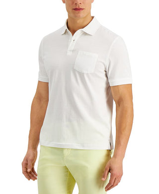Club Room Men's Solid Jersey Polo with Pocket White Size Medium