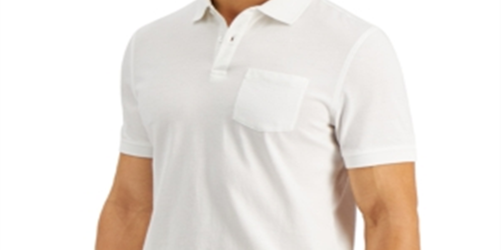 Club Room Men's Solid Jersey Polo with Pocket White Size Medium