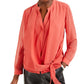 Alfani Women's Coral Tie Front Long Sleeve with Buttons Blouse Red Size Medium