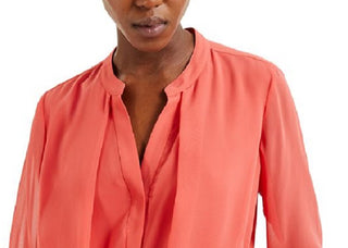 Alfani Women's Coral Tie Front Long Sleeve with Buttons Blouse Red Size Medium