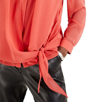 Alfani Women's Coral Tie Front Long Sleeve with Buttons Blouse Red Size Medium