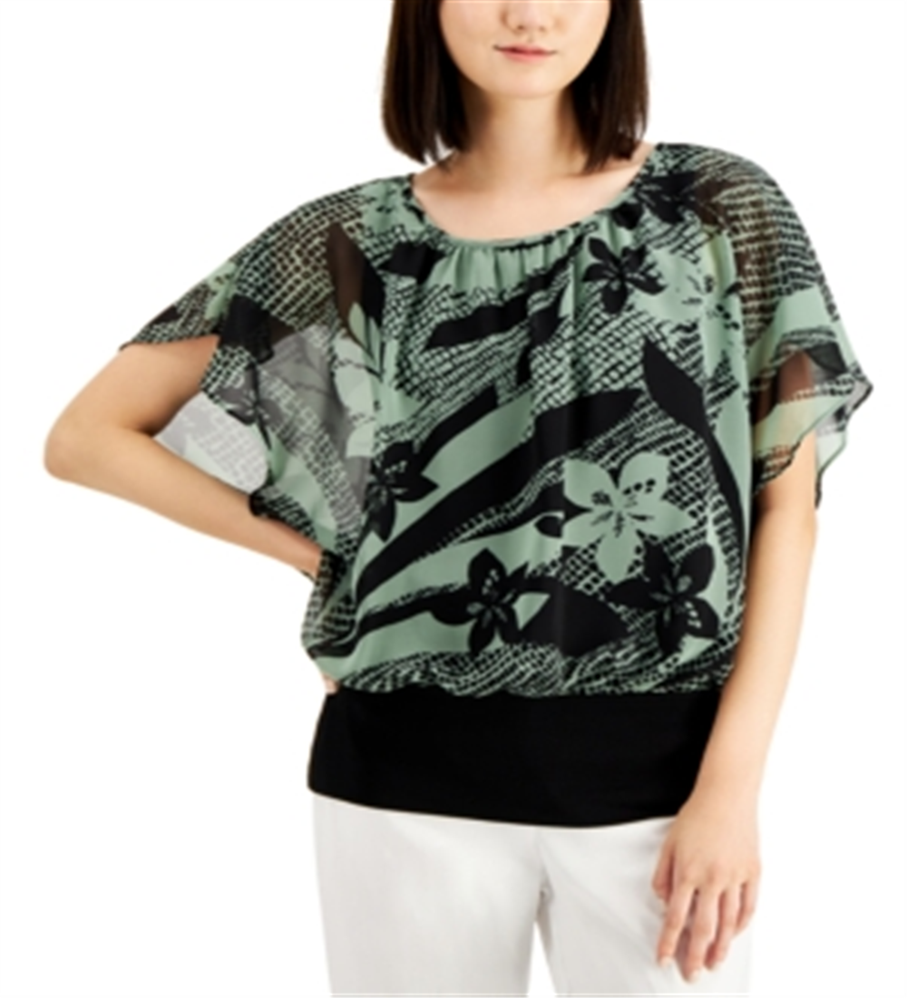JM Collection Women's Tiger Lily Floral Print Blouse Green Size X-Large
