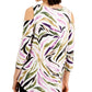JM Collection Women's Zebra Print Cold Shoulder Top Purple Size Medium