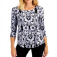 JM Collection Women's Scroll Print Top Purple Size Small