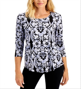 JM Collection Women's Scroll Print Top Purple Size Small