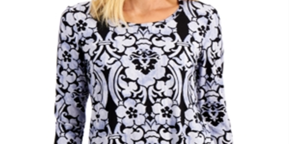 JM Collection Women's Scroll Print Top Purple Size Small