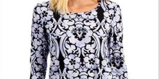 JM Collection Women's Scroll Print Top Purple Size Small