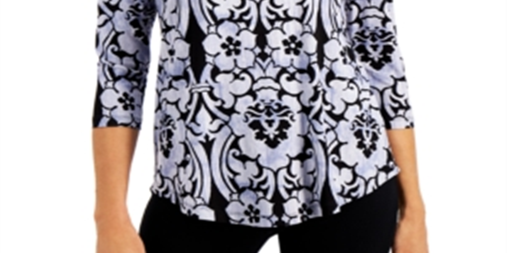 JM Collection Women's Scroll Print Top Purple Size Small