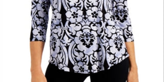 JM Collection Women's Scroll Print Top Purple Size Small