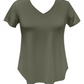 JM Collection Women's V Neck T-Shirt Green Size XX-Large