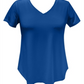 JM Collection Women's V Neck T-Shirt Blue Size Medium