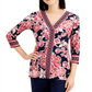 JM Collection Women's Oasis Embellished Mixed Print Top Red Size Small