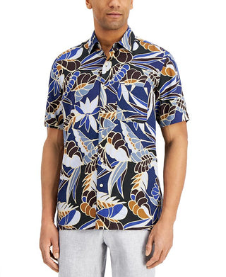 Tasso Elba Men's Leaf Print Shirt Blue Size X-Large