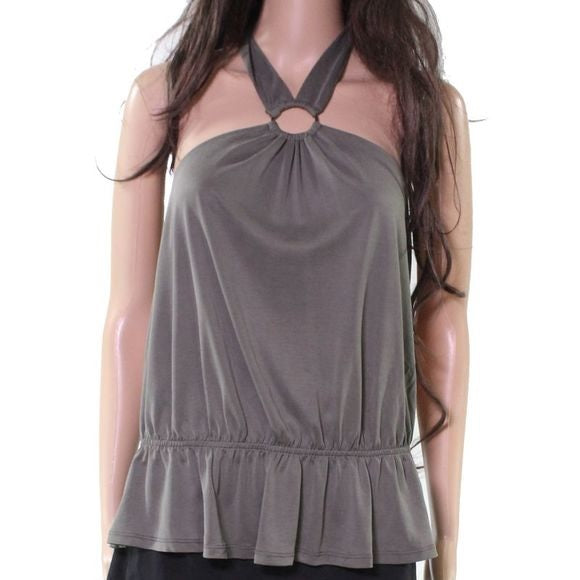 INC International Concepts Women's O Ring Peplum Halter Top Green Size L