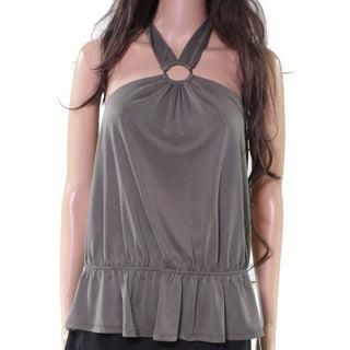 INC International Concepts Women's O Ring Peplum Halter Top Green Size L
