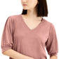 JM Collection Women's Puff Sleeve V Neck Top Pink Size Large