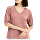 JM Collection Women's Puff Sleeve V Neck Top Pink Size Large