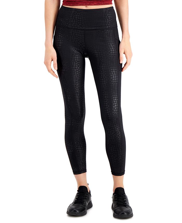 ID Ideology Women's Compression Croc Embossed Side Pocket 7/8 Length Leggings Black Size Large