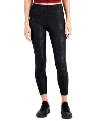 ID Ideology Women's Compression Croc Embossed Side Pocket 7/8 Length Leggings Black Size Large