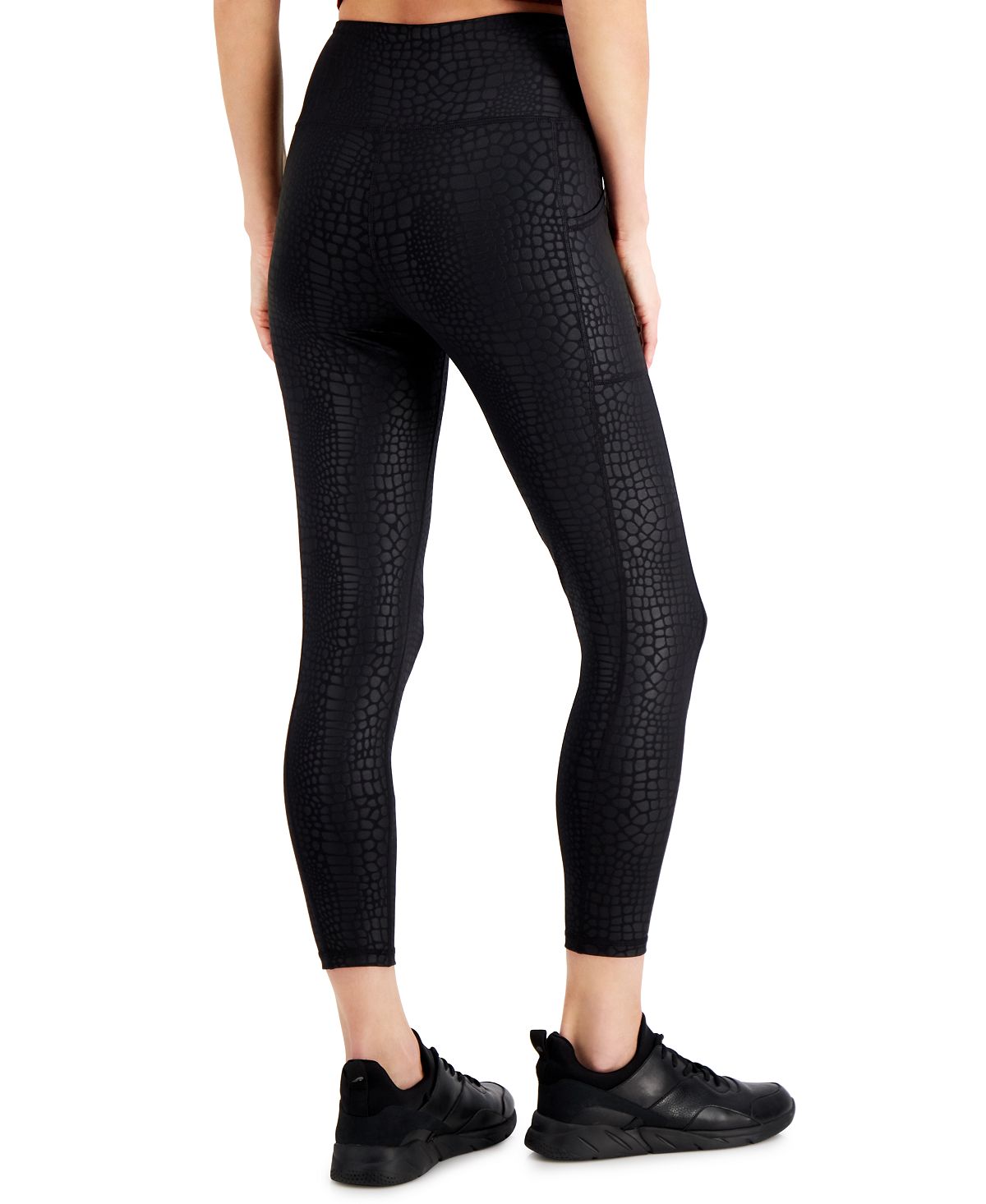 ID Ideology Women's Compression Croc Embossed Side Pocket 7/8 Length Leggings Black Size Large