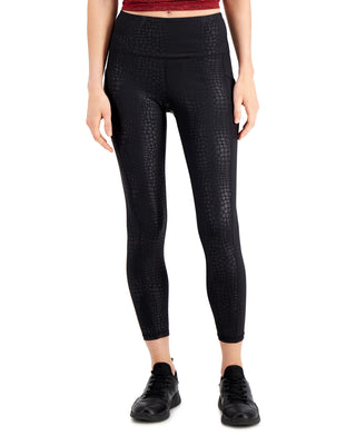 ID Ideology Women's Compression Croc Embossed Side Pocket 7/8 Length Leggings Black Size X-Large