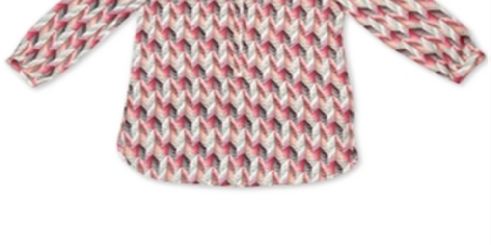 JM Collection Women's Printed Pleated Back Blouse Red Size Large