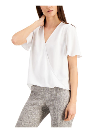 Alfani Women's Flutter Sleeve Surplice Blouse White Size Medium