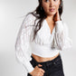 Bar III Women's Jacquard Cropped Blouse White Size Medium