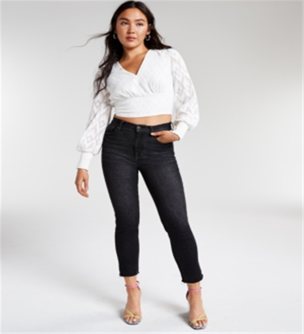 Bar III Women's Jacquard Cropped Blouse White Size Medium