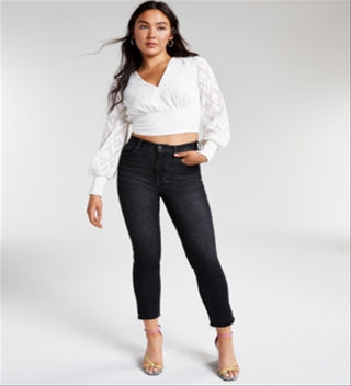 Bar III Women's Jacquard Cropped Blouse White Size Medium