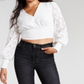 Bar III Women's Jacquard Cropped Blouse White Size Medium
