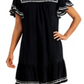 Style & Co Women's Embroidered Flutter Sleeve Midi Dress Black Size X-Large