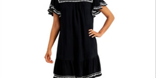 Style & Co Women's Embroidered Flutter Sleeve Midi Dress Black Size X-Large