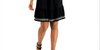 Style & Co Women's Embroidered Flutter Sleeve Midi Dress Black Size X-Large