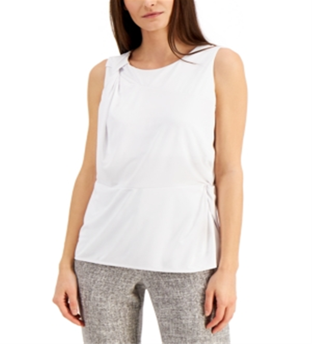 Alfani Women's Twist Front Sleeveless Scoop Neck Top White Size X-Large