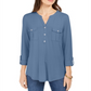 Style & Co Women's Split Neck Roll Tab Sleeve Top Blue Size Medium
