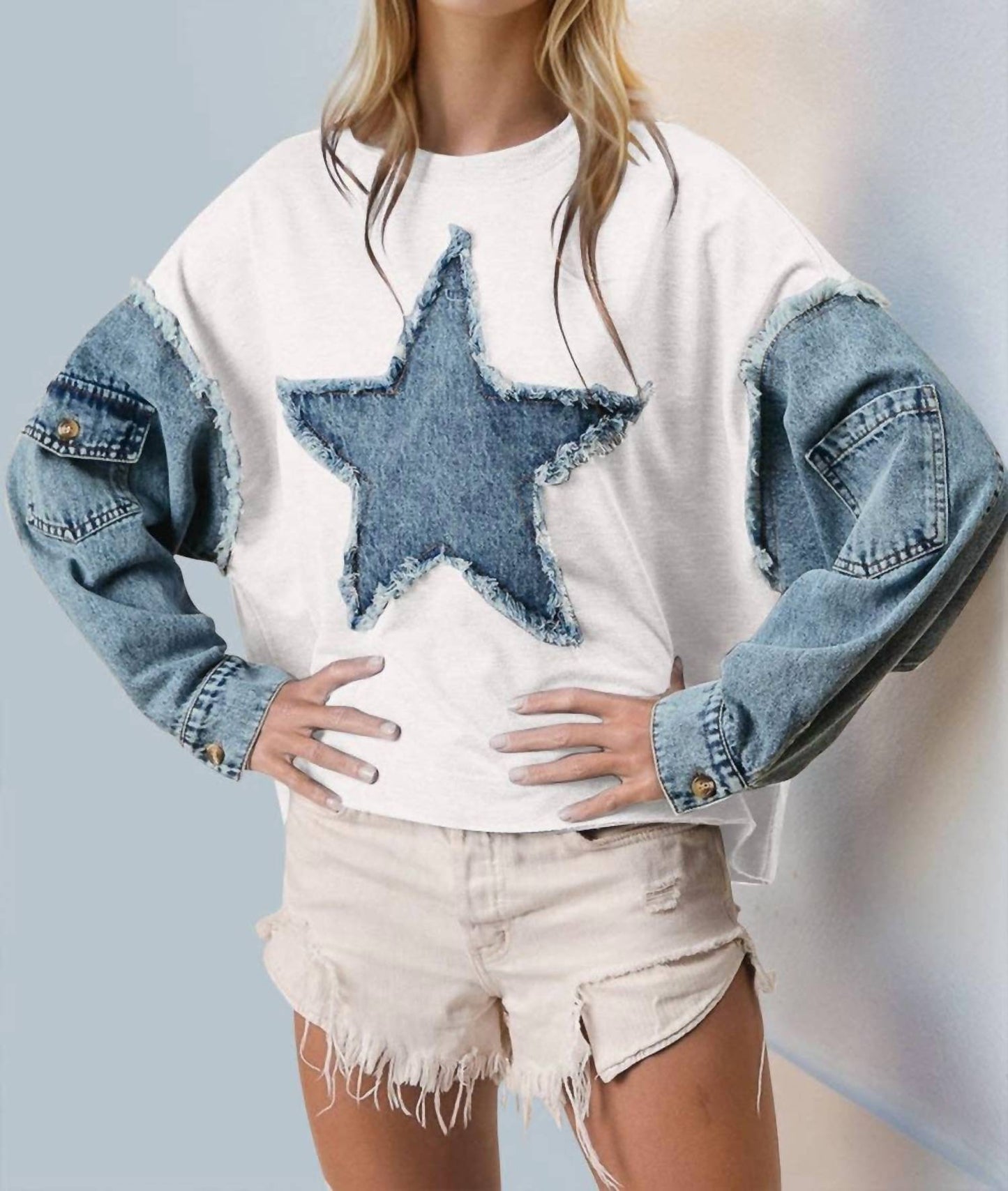 Double Take - Raw Edge Star Contrast Sweatshirt