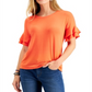Style & Co Women's Flutter Sleeve Top Orange Size Medium