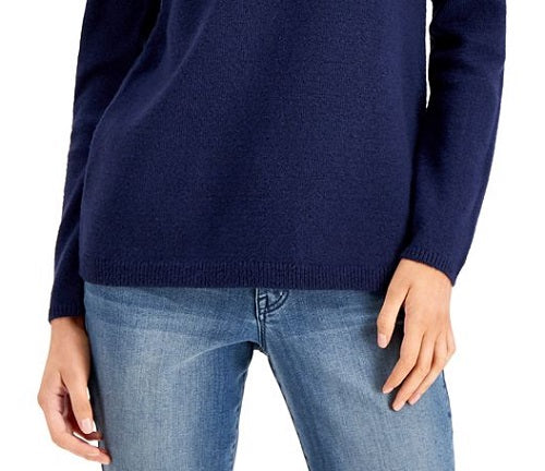Style & Co Women's Printed Long Sleeve Crew Neck Sweater Blue Size Small