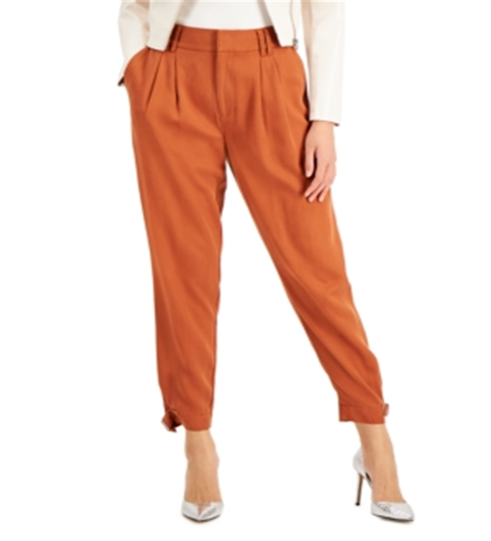 Bar III Women's Pleated Utility Pants Orange Size 14