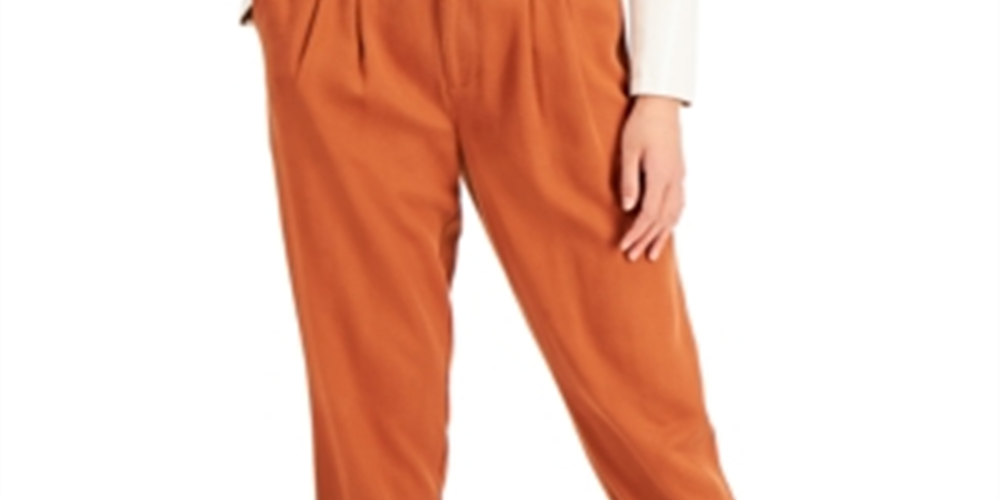Bar III Women's Pleated Utility Pants Orange Size 14