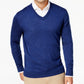Club Room Men's Solid V Neck Merino Wool Blend Sweater Blue Size Medium