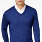 Club Room Men's Solid V Neck Merino Wool Blend Sweater Blue Size Medium