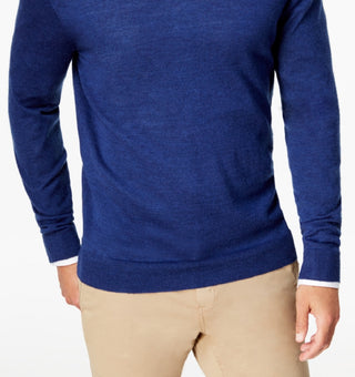 Club Room Men's Solid V Neck Merino Wool Blend Sweater Blue Size Medium