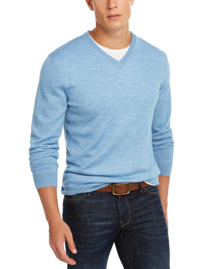 Club Room Men's Solid V Neck Merino Wool Blend Sweater Blue Size XX-Large
