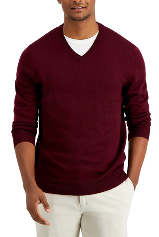 Club Room Men's Solid V Neck Merino Wool Blend Sweater Purple Size Medium